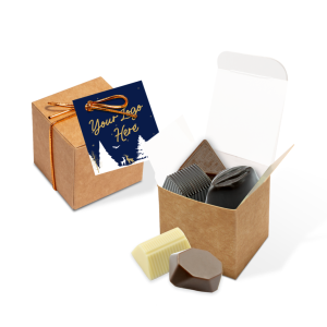 Promotional Branded Eco Kraft Cube – 5x Chocolate Truffles